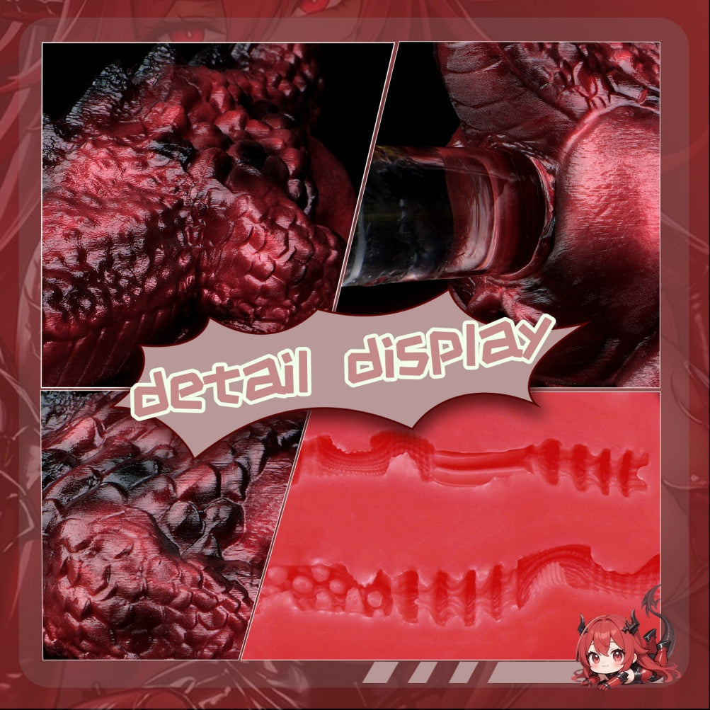 Chatte de poche en silicone Dragon Alien Rouge Sang-Torse de poupée sexuelle fantastique à double canal pour un orgasme extrême