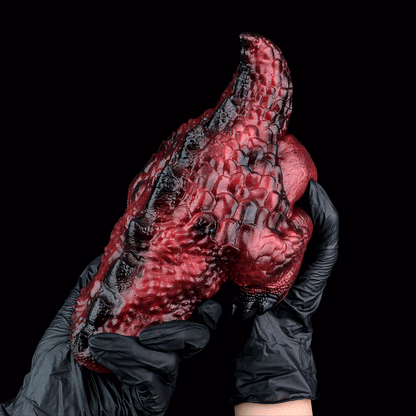 Chatte de poche en silicone Dragon Alien Rouge Sang-Torse de poupée sexuelle fantastique à double canal pour un orgasme extrême
