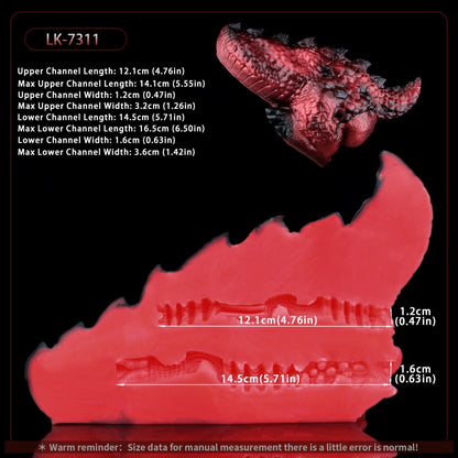 Chatte de poche en silicone Dragon Alien Rouge Sang-Torse de poupée sexuelle fantastique à double canal pour un orgasme extrême