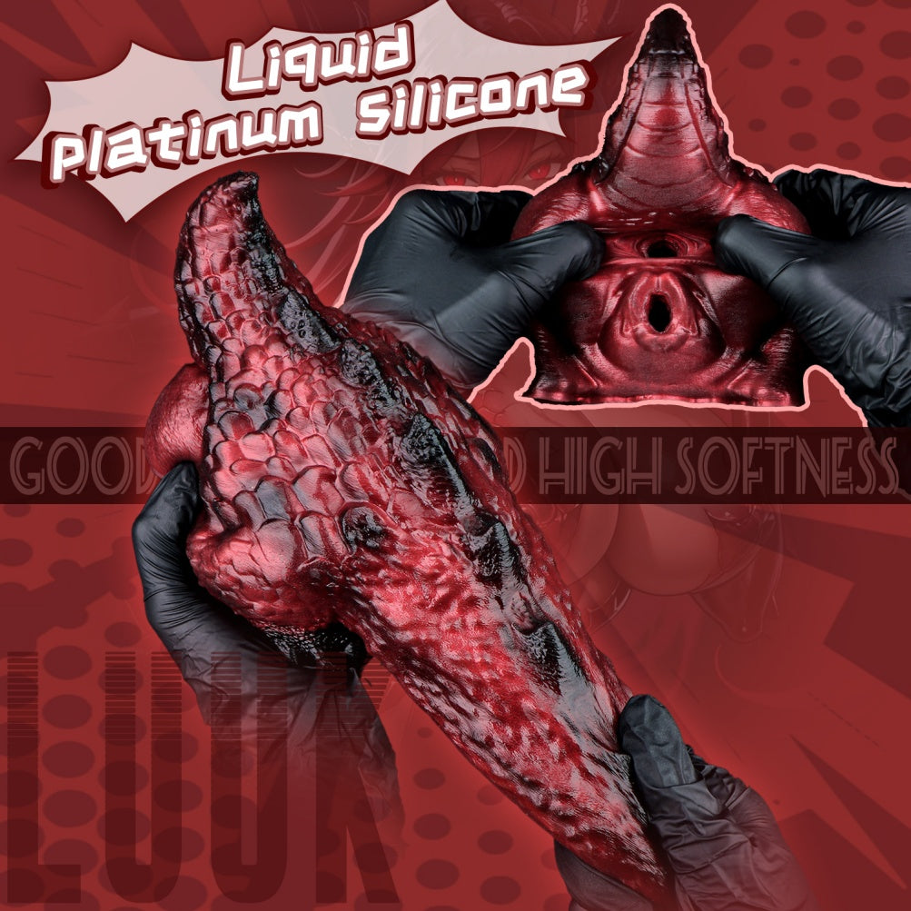 Chatte de poche en silicone Dragon Alien Rouge Sang-Torse de poupée sexuelle fantastique à double canal pour un orgasme extrême