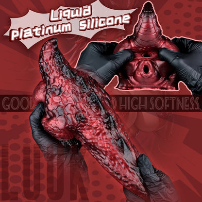Chatte de poche en silicone Dragon Alien Rouge Sang-Torse de poupée sexuelle fantastique à double canal pour un orgasme extrême