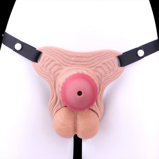 Flesh-Like Silicone Wearable Pink Chastity Cage – With Testicle Locking Ring for Erection Restriction