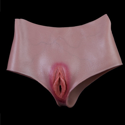 Platin-Silikon Realistische Pussy Panties mit einführbarer Vagina — Tragbarer Fake Vagina Slip für Feminierungs-Rollenspiele