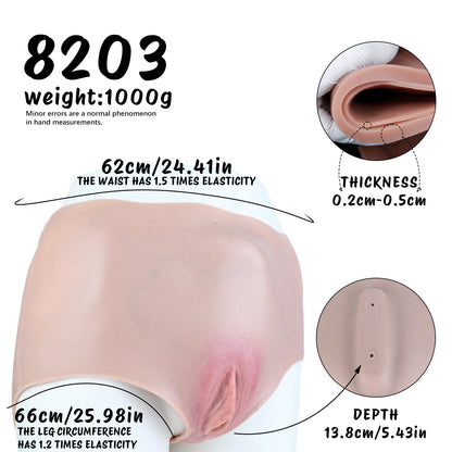Platin-Silikon Realistische Pussy Panties mit einführbarer Vagina — Tragbarer Fake Vagina Slip für Feminierungs-Rollenspiele