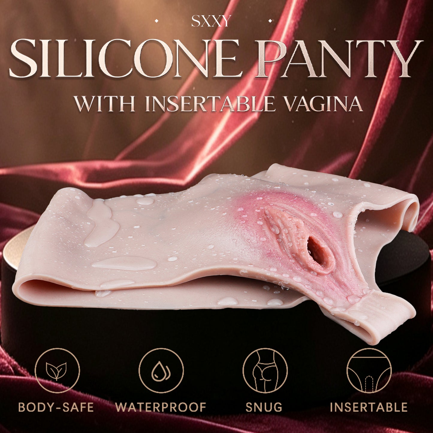 Platin-Silikon Realistische Pussy Panties mit einführbarer Vagina — Tragbarer Fake Vagina Slip für Feminierungs-Rollenspiele