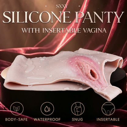 Platin-Silikon Realistische Pussy Panties mit einführbarer Vagina — Tragbarer Fake Vagina Slip für Feminierungs-Rollenspiele