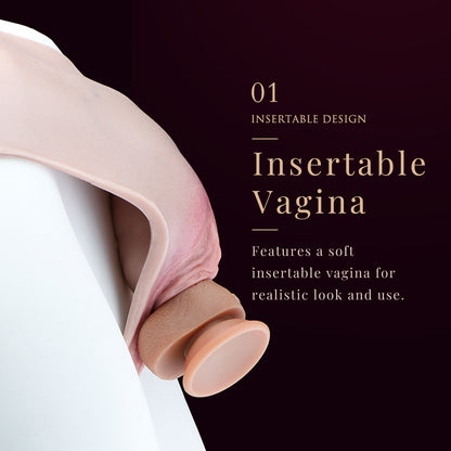 Platin-Silikon Realistische Pussy Panties mit einführbarer Vagina — Tragbarer Fake Vagina Slip für Feminierungs-Rollenspiele
