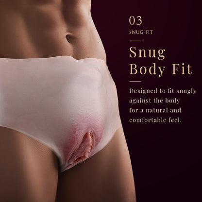 Platin-Silikon Realistische Pussy Panties mit einführbarer Vagina — Tragbarer Fake Vagina Slip für Feminierungs-Rollenspiele