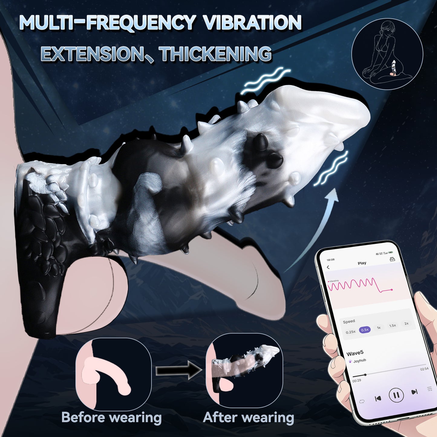 Fantasy Vibrating Cock Sleeve — Platinum Silicone Penis Extender with Remote Control
