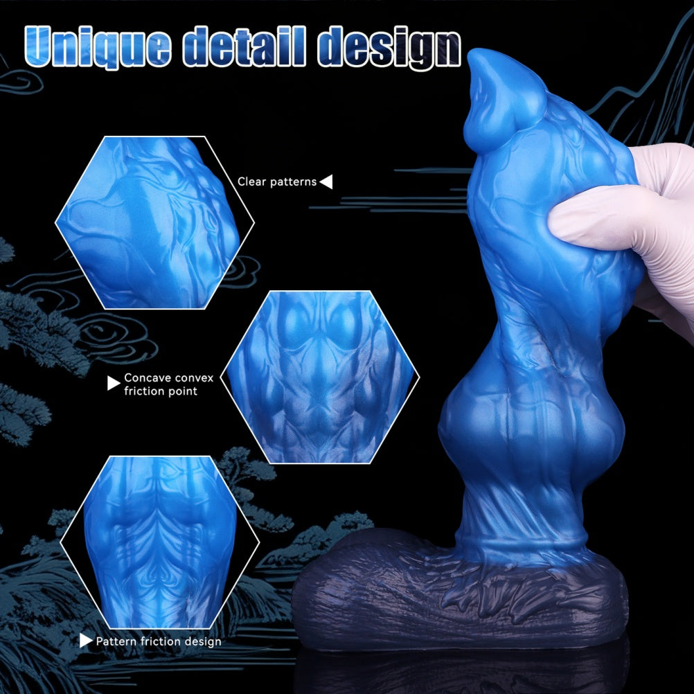 Blue Silicone 8-Inch Fantasy Dog Knot Dildo - Stimulating Vaginal Climax Expansion Toy