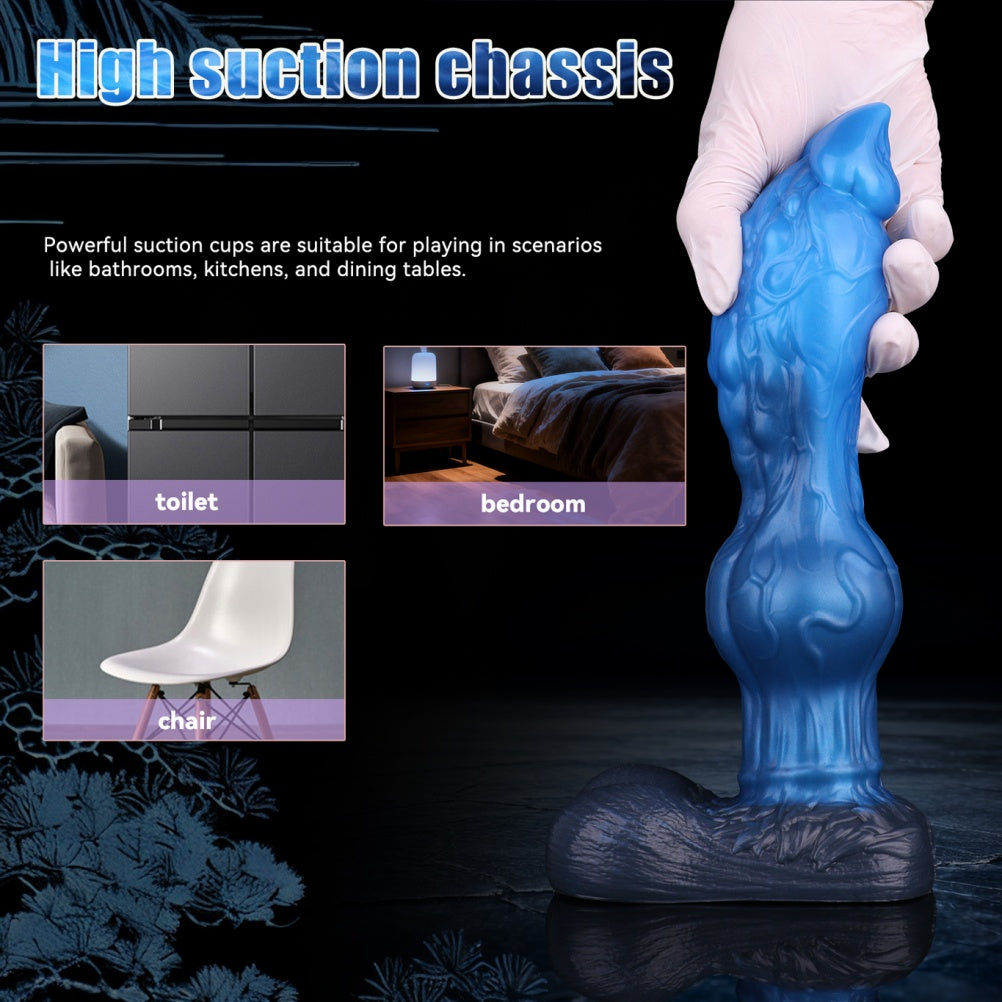Blue Silicone 8-Inch Fantasy Dog Knot Dildo - Stimulating Vaginal Climax Expansion Toy