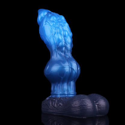 Blue Silicone 8-Inch Fantasy Dog Knot Dildo - Stimulating Vaginal Climax Expansion Toy